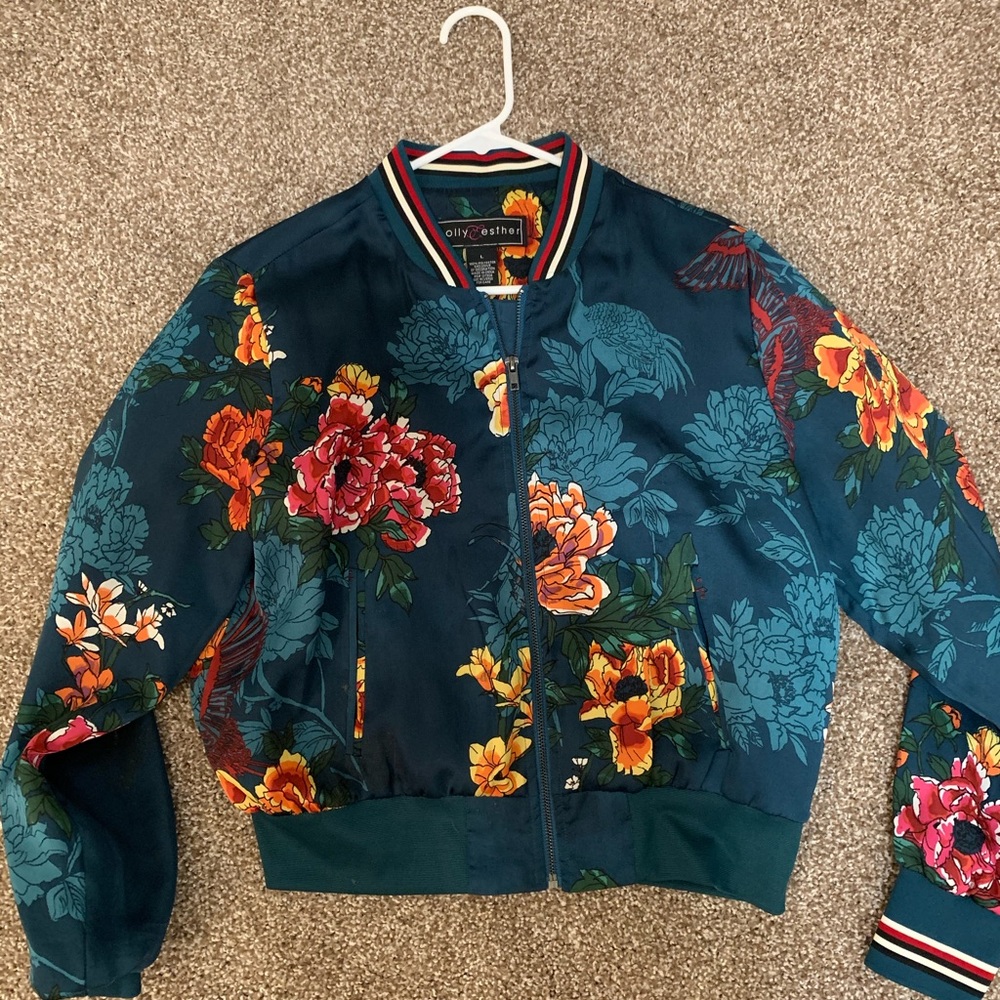 Floral Dark green bomber (women)
